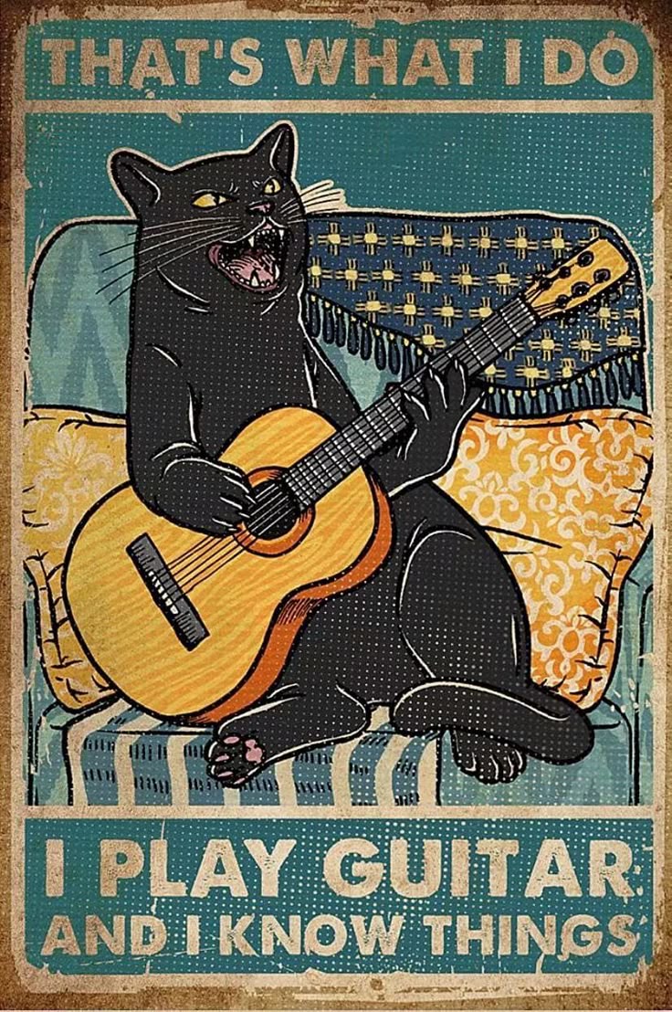 Retro guitar playing cat poster